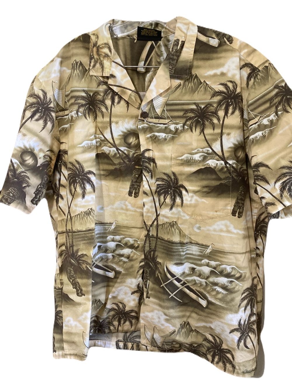 Unbranded Beige Palm-Print Short-Sleeve Hawaiian Shirt